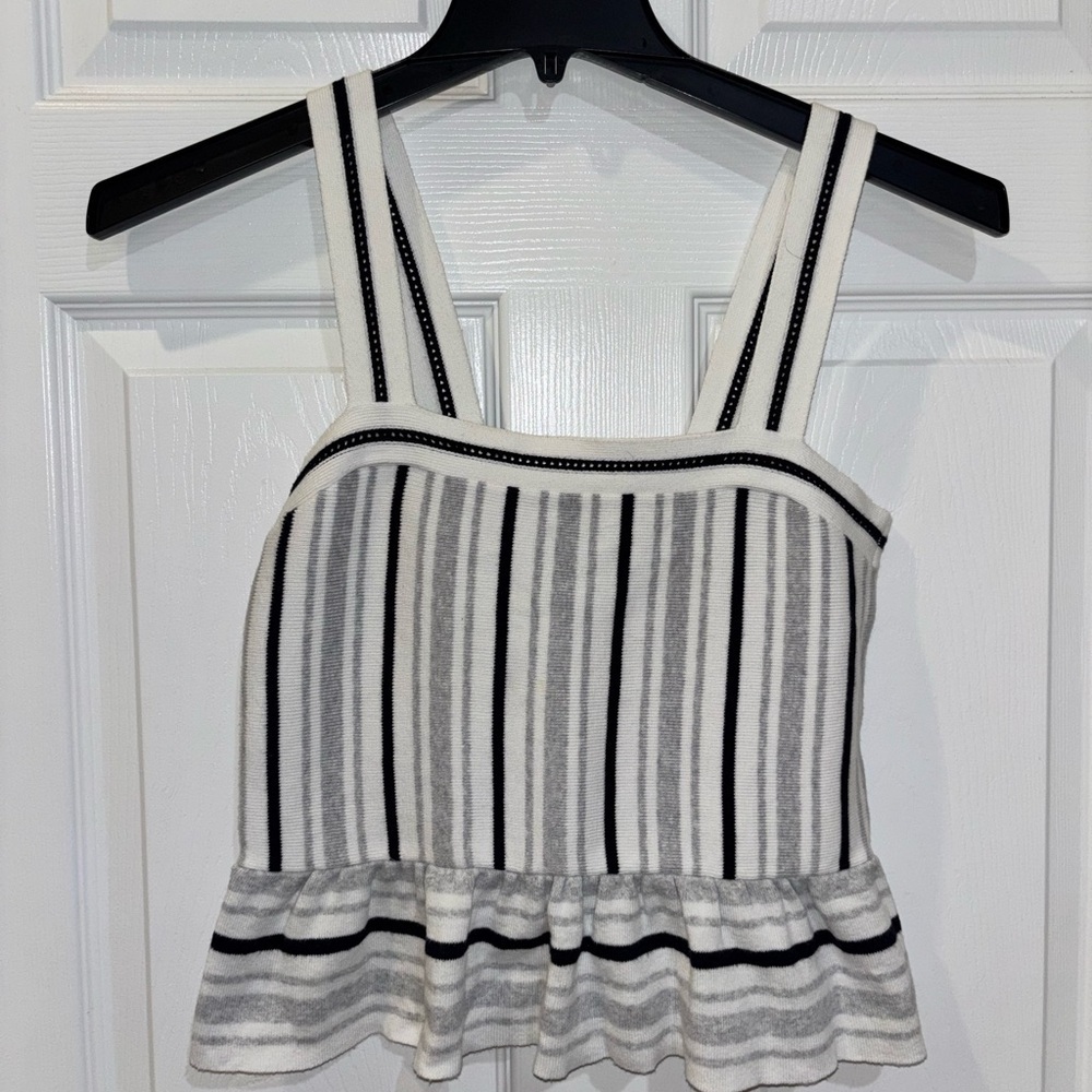 Banana Republic Black White Cotton Sweater Knit Peplum Ruffle Tank Top SZ XS​​​ - Picture 2 of 7